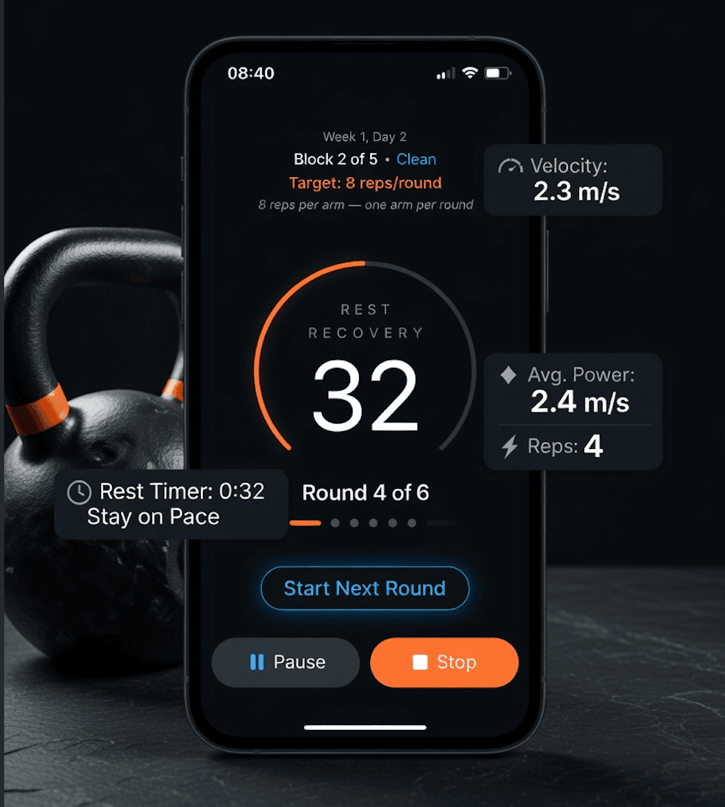 BellSense live workout tracking screen